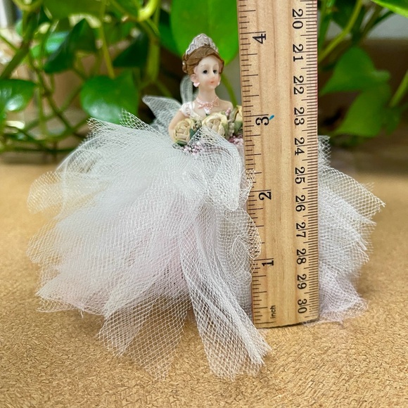 Vintage Wedding Cake Topper 4 inches Off White Tulle Dress Bride - Picture 5 of 13